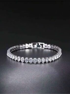 Cubic Zirconia Stone Single Strand Bracelet 4mm Width Tennis Silver Bling Clasp